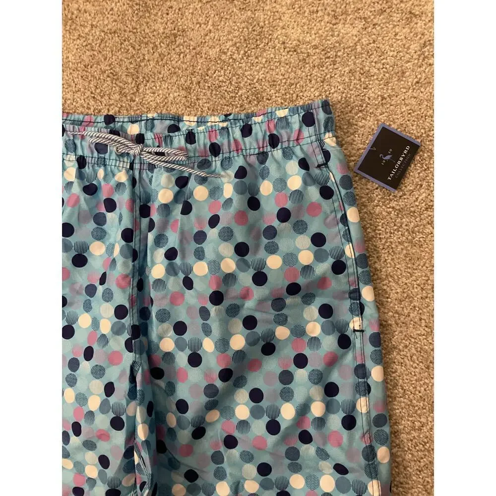 NWT TailorByrd Men's Blue Polka Dot UV Protection Quick Dry Swim Trunks, XL